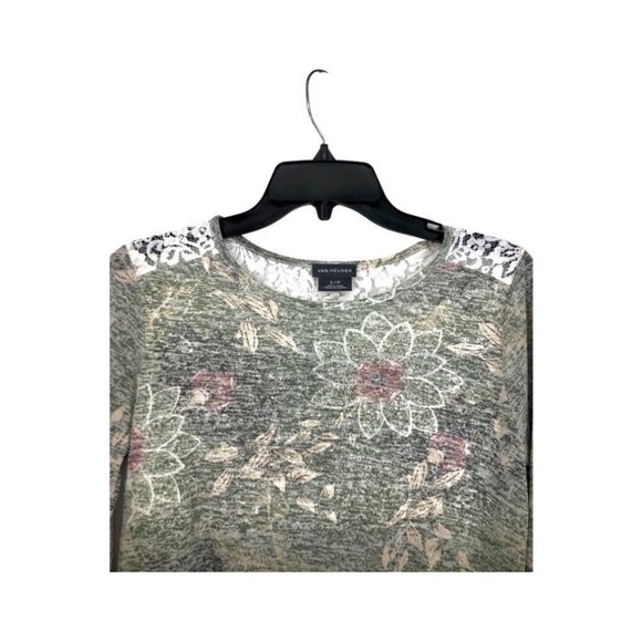 Van Heusen Top Womens Small Floral 3/4 Sleeve Lace Shoulder Shirt - Picture 1 of 8